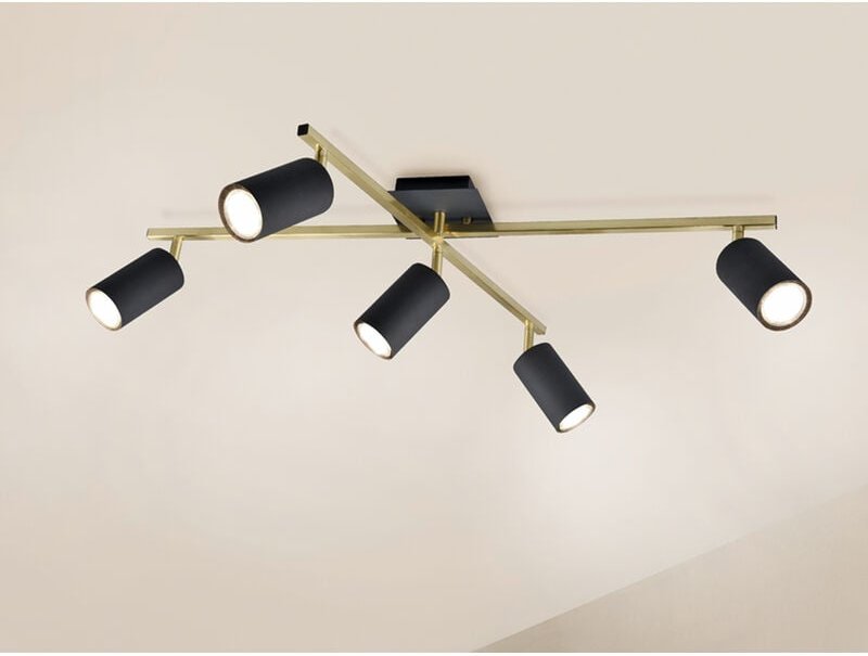 Led Deckenstrahler Schwarz Gold 5-flammig, Arme verstellbar, Breite 77,4cm