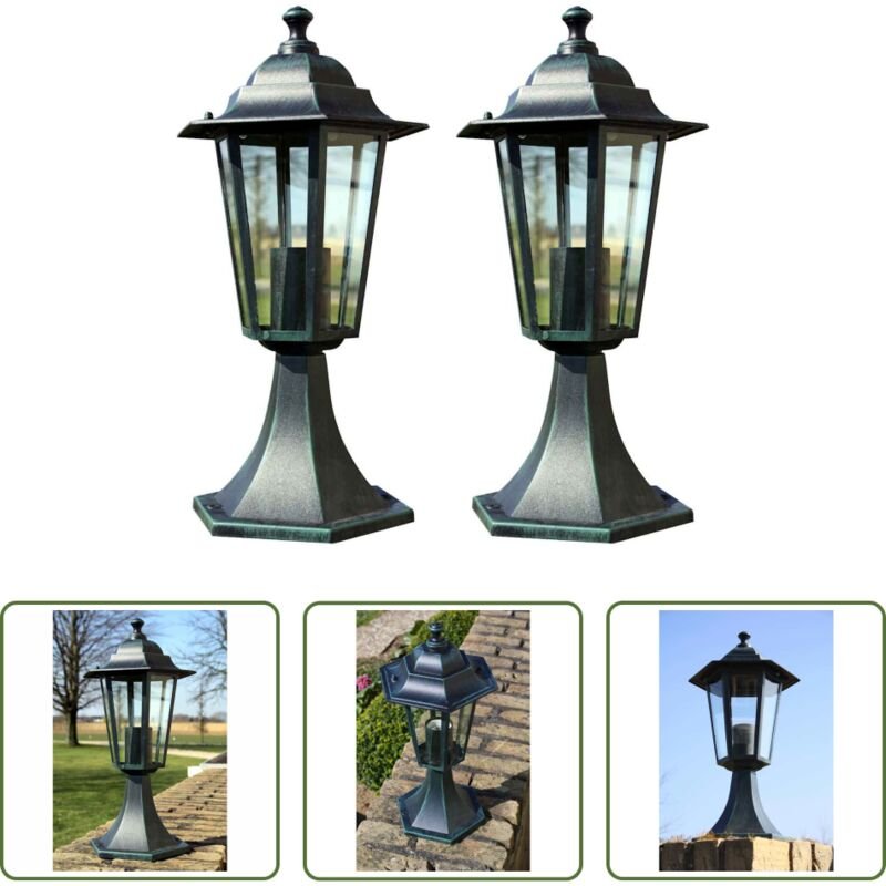 Außenbeleuchtung - Gartenlaternen 2 Stk. Dunkelgrün/Schwarz Aluminium
