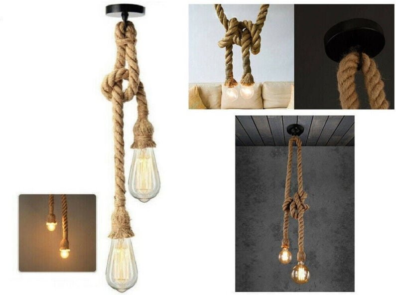 Trade Shop - Deckenleuchte mit Doppelseil, E27, Vintage-Hängelampe -