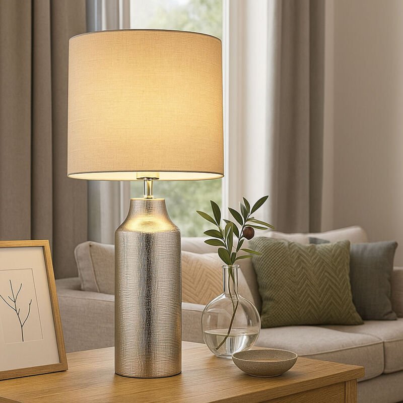 Globo Lighting - Tischleuchte Tischlampe Nachttischleuchte Keramik Wohnzimmerlampe silber h 61 cm