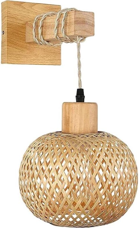 Wandleuchte im Landhausstil aus Rattan und Holz für Schlafzimmer, Wohnzimmer, Badezimmer, rustikale Innenbeleuchtung, 20...