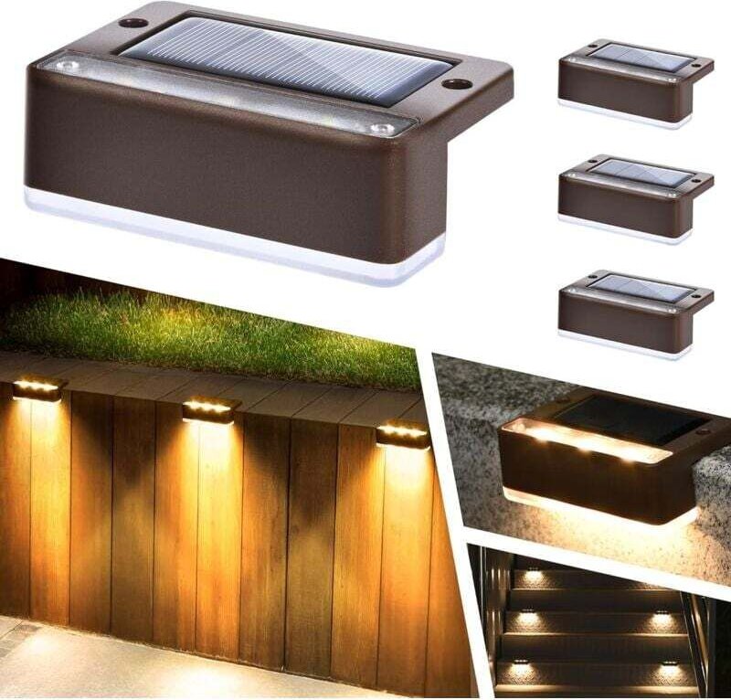 Set mit 4 Solar-Außenzaunleuchten, IP65 wasserdicht, solarbetriebene LED-Außenleuchten für Terrasse, Veranda, Treppengel...