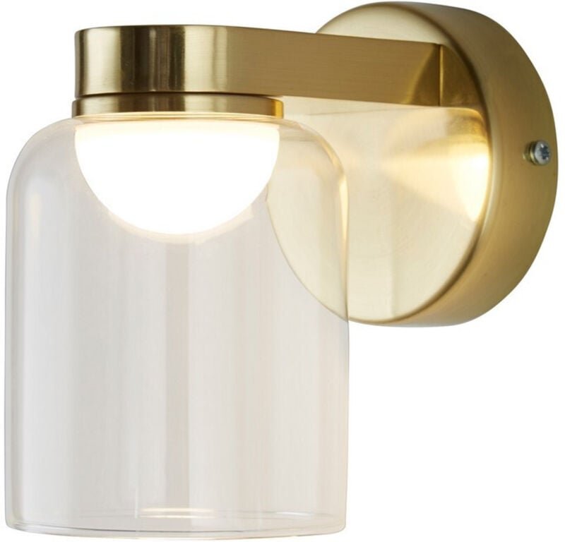 Searchlight Highball LED Wandleuchte, Satiniertes Messing & Klarglas IP44