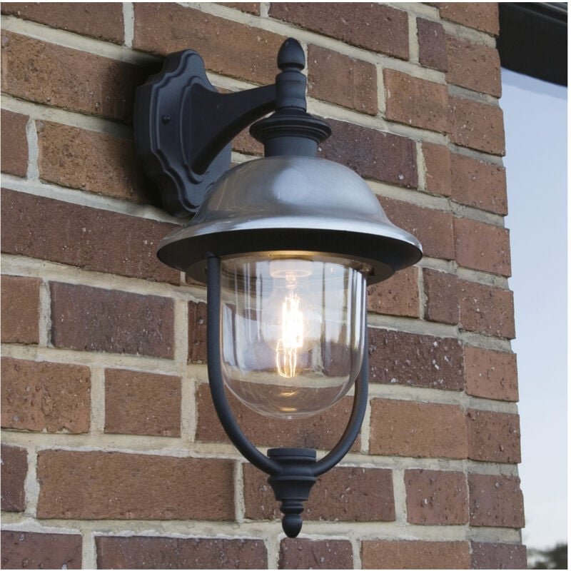 Außen Wandlaterne PARMA hängend im Landhausstil, Schwarz-Silber, Höhe 49cm