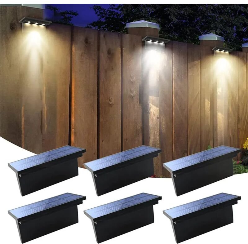 6er-Pack Solar-Treppenleuchten, 3 LED-Solar-Terrassenleuchten, Zaunleuchten, 3000K warmweißes Licht und 6000K kaltweißes...