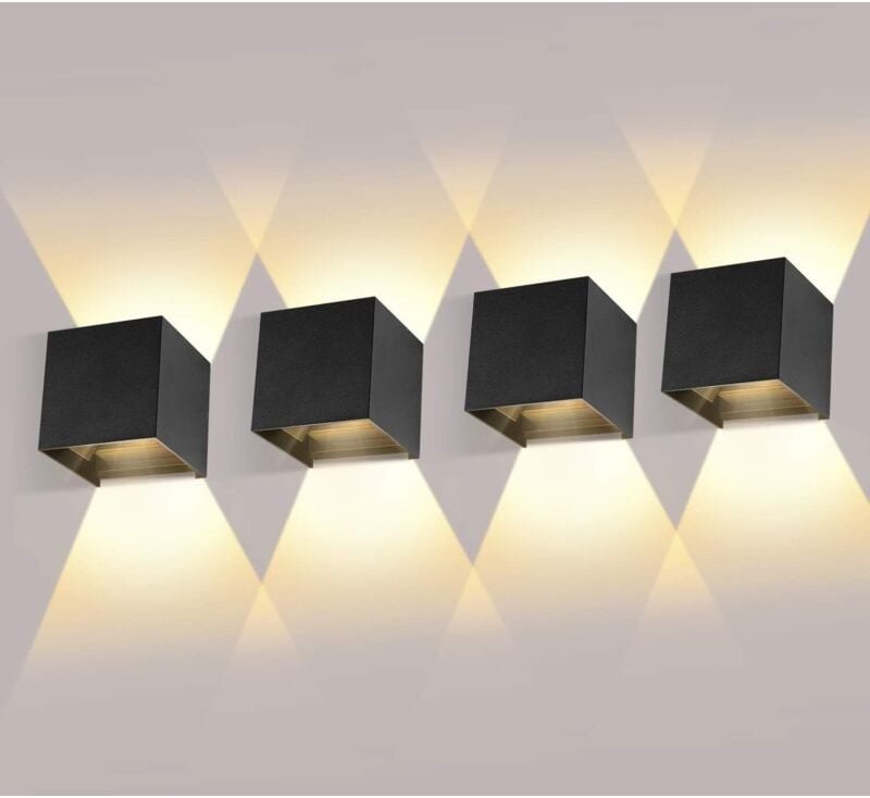 4er-Pack Wandleuchten für Innen und Außen mit verstellbarem Abstrahlwinkel, 12 W LED-Wandleuchten, 3000 K Warmweiß, Schw...