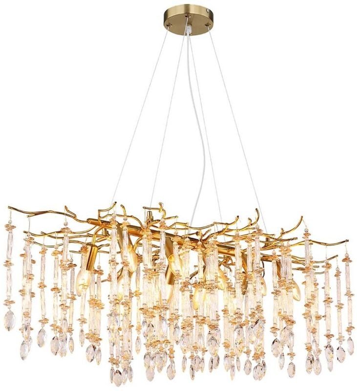 Thumbnail - Luster Kronleuchter Pendelleuchte Hängelampe gold Glaskristalle klar amber H 120 cm