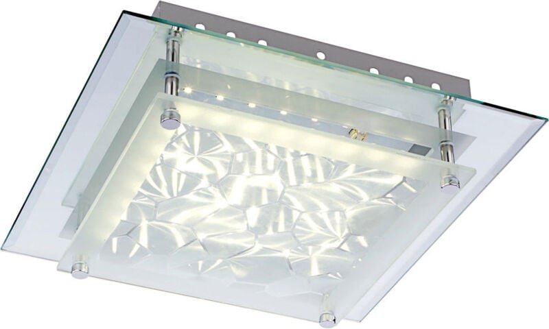 Globo - Deckenleuchte Kristallleuchte Deckenlampe Glaslampe Wohnzimmerleuchte, Kristallmuster Glas satiniert Chrom, 1x l...