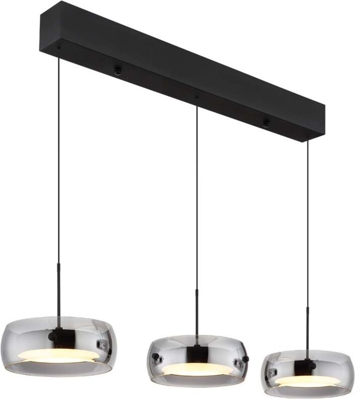 LED Pendelleuchte Hängelampe Deckenlampe Metall schwarz rauchglas H 120 cm