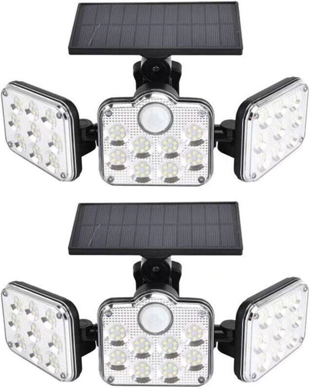 Set mit 2 Solar-Außenstrahlern, 138 LEDs, 2200 lm, mit Fernbedienung, IP65 wasserdicht, 3 verstellbare Köpfe, 270° Weitw...