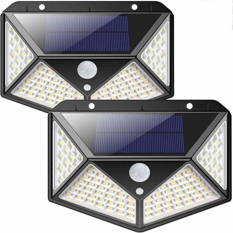 2er-Pack 100LED-Solarleuchten für den Außenbereich, mit Bewegungsmelder, IP65 wasserdicht für den Außenbereich, mit 3 Mo...