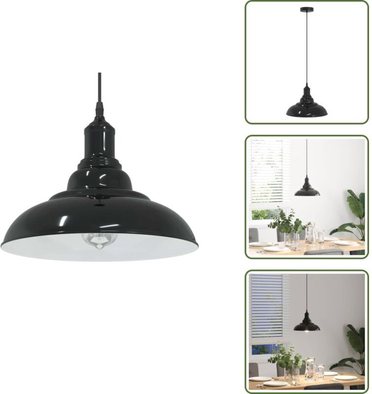 The Living Store Pendelleuchte Höhenverstellbar E27 Schwarz Glänzend Ø 31 cm - Vintage-Design