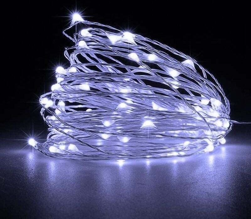 1 Packung (weiß), 20 Meter, 200 LED-Lichter, 12-V-Batteriebetriebene Weihnachtsbaumbeleuchtung aus Kupferdraht