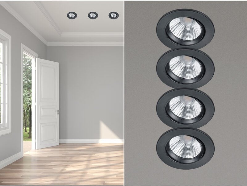 Trio Leuchten - led Einbaustrahler rund 4er Set ø 8,5cm schwenkbar dimmbar Schwarz matt 5,5W