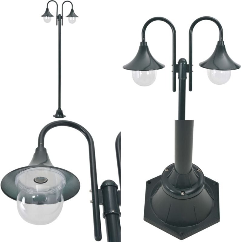Garten-Pollerleuchte E27 220 cm Aluminium 2-Laterne Dunkelgrün - Gartenleuchte - LED Laterne - Außenstehleuchte - Alu La...