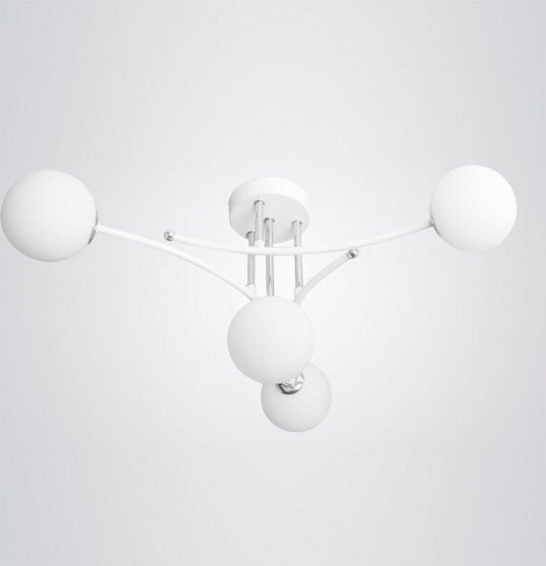 Thumbnail - Fabrilamp - Havanna Kronleuchter 4 Lichter Weiß/Chrom mit kugelförmigen Lampenschirmen