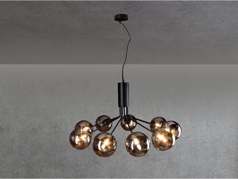 Meinewunschleuchte - led Pendelleuchte 9 flammig Schwarz & Rauchglas Höhe 161cm, ø 83cm