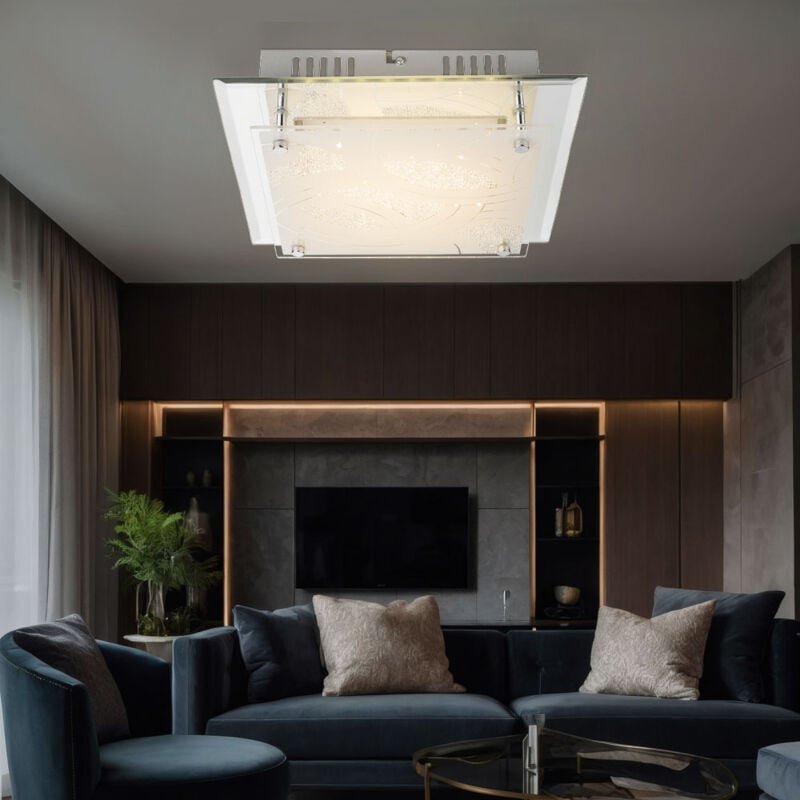 Deckenleuchte Deckenlampe Wohnzimmerleuchte 1 flammig satiniert Glas, Metall, 1x LED, Metall, LxH 26x7,6 cm