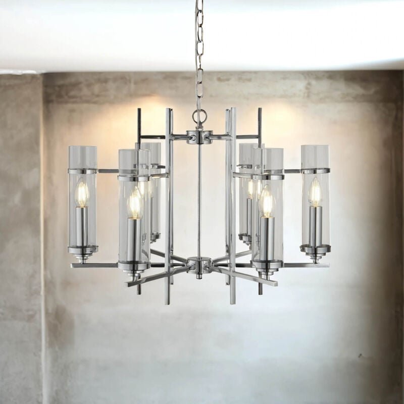 Licht-erlebnisse - Kronleuchter Metall Glas b: 59,5 cm h: max. 120 cm Chrom E14 Modern Lüster Hängeleuchte