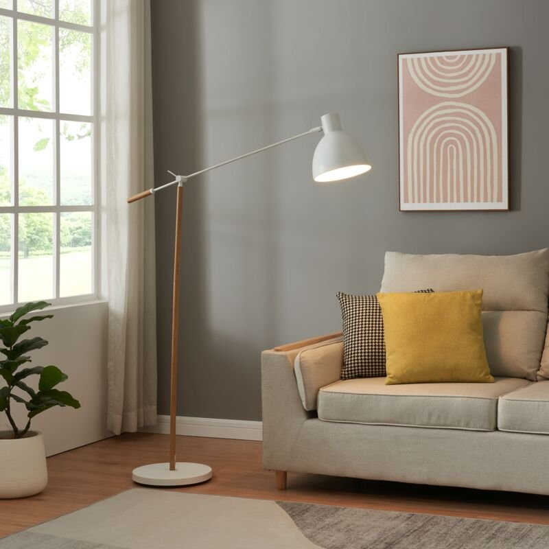 Stehleuchte Banchory Metall 163 cm Holzoptik/Weiß [ Lux.pro