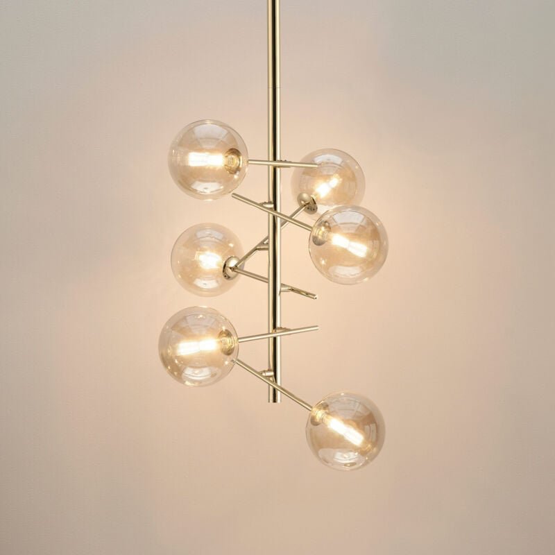 Kosilum - Design-Hängeleuchte mit mehreren bernsteinfarbenen Kugeln - Onolia