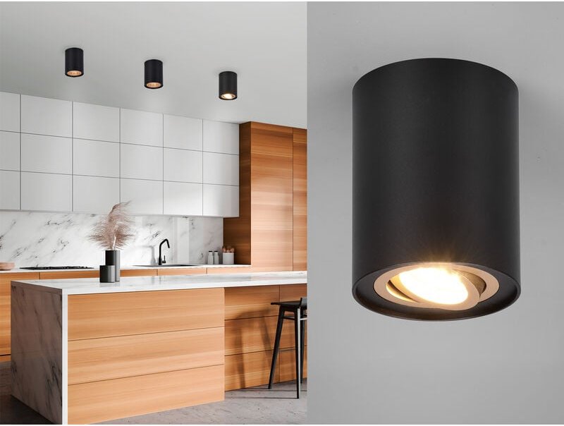 LED Deckenstrahler Schwarz-Gold mit schwenkbarem Spot, Ø 9,6cm