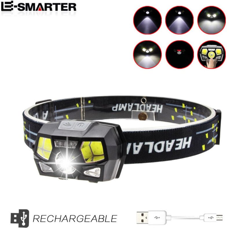 Wiederaufladbare LED-Stirnlampe, D500 USB-LED-Stirnlampe, 2000 Lux, weißes und rotes Licht, 6 Modi, IPX62 Stück [Energie...