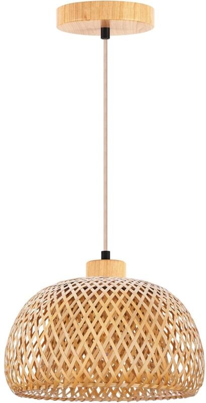 Vintage-Hängeleuchte aus Rattan – Handgefertigt – Naturrattan – Mit E27-Fassung – Industrieller Bohème-Stil – Für Schlaf...