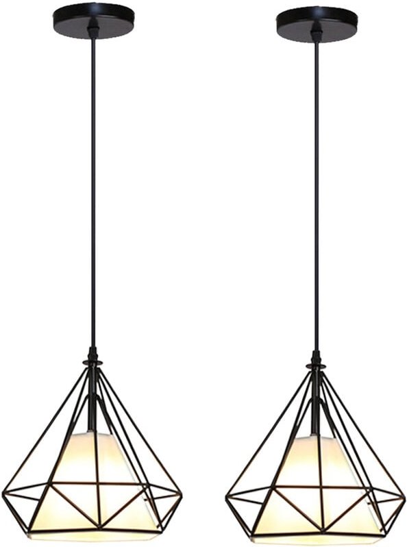 2er Pendelleuchte Industri Kronleuchter mit Käfig Ø20cm Diamant Hängelampe Art Lampe E27 Fassung für Wohnzimmer Esszimme...