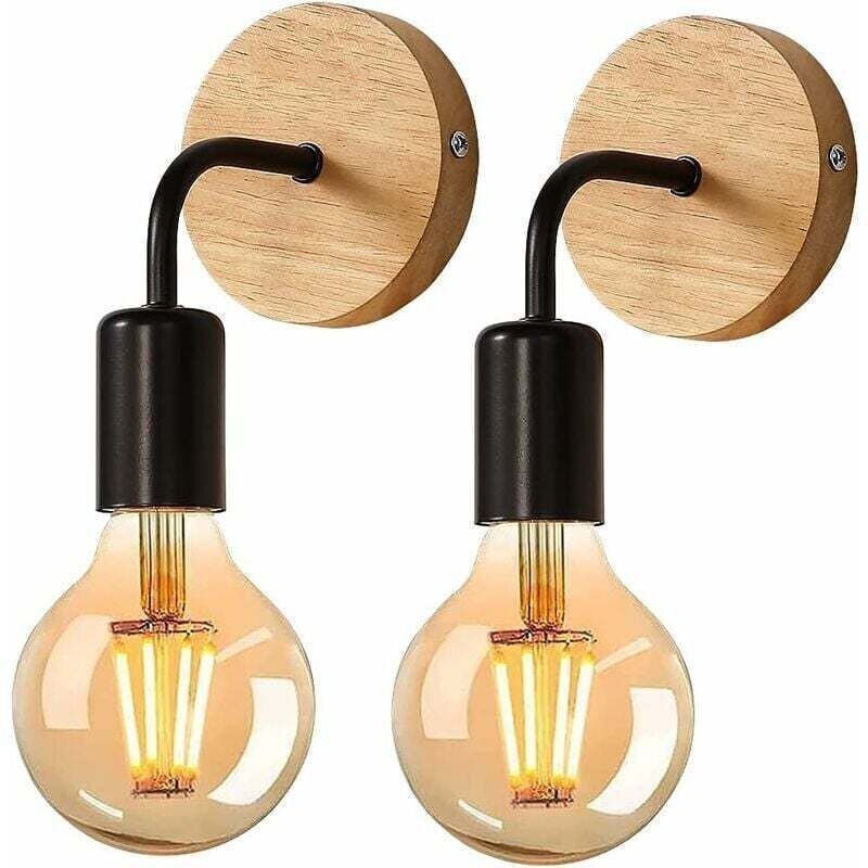 Set aus 2 industriellen Wandleuchten für den Innenbereich, gefertigt aus Holz und schwarzem Metall im Retro-Stil, für Wo...