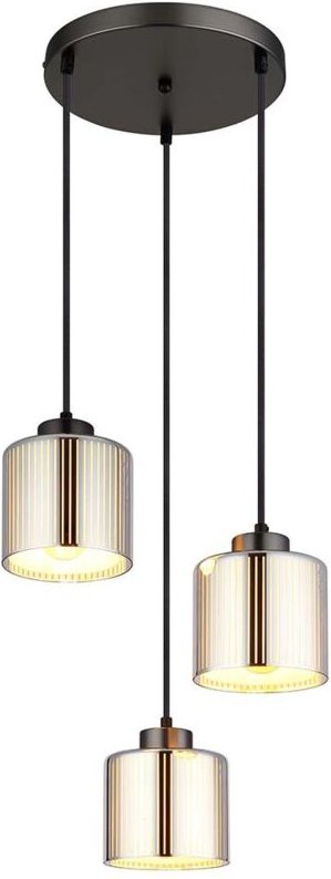 Hängeleuchte Pendelleuchte Wohnzimmerlampe schwarz Glas chrom 3-flammig H 120 cm