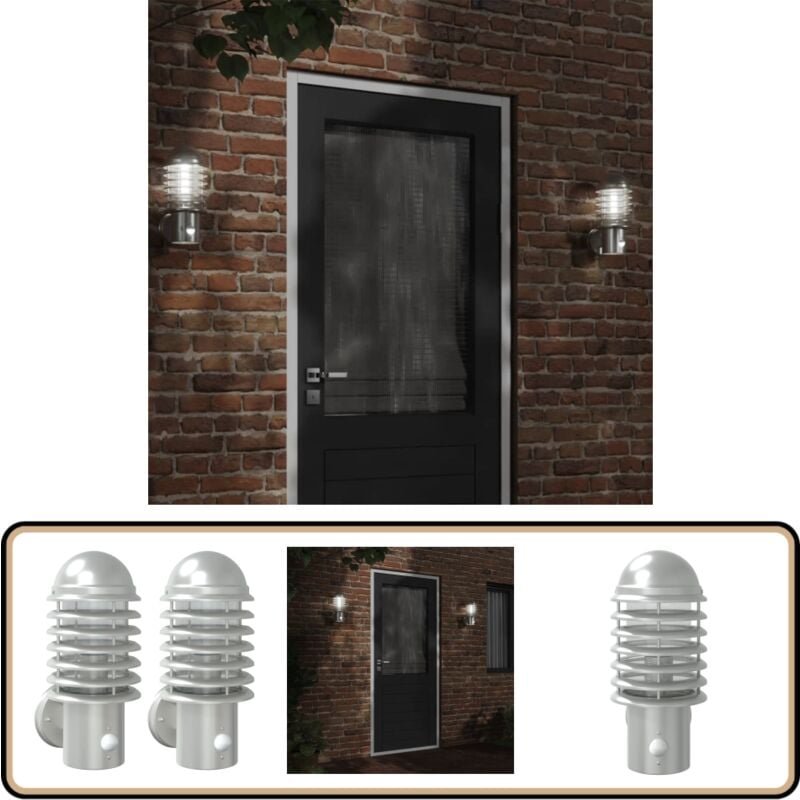 Außenwandleuchten mit Bewegungsmelder 2 Stk. Silbern Edelstahl - Outdoorbeleuchtung - Gartenbeleuchtung - Wandleuchte - ...