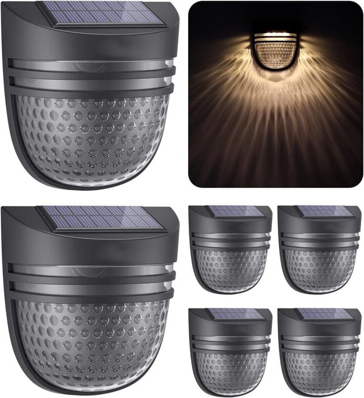 Thumbnail - 6er Pack led Solar Wandleuchte Außen IP65 Wasserdicht Dekorative Wandbeleuchtung Warmweißes Licht, Zaunlampe Wand Terras...