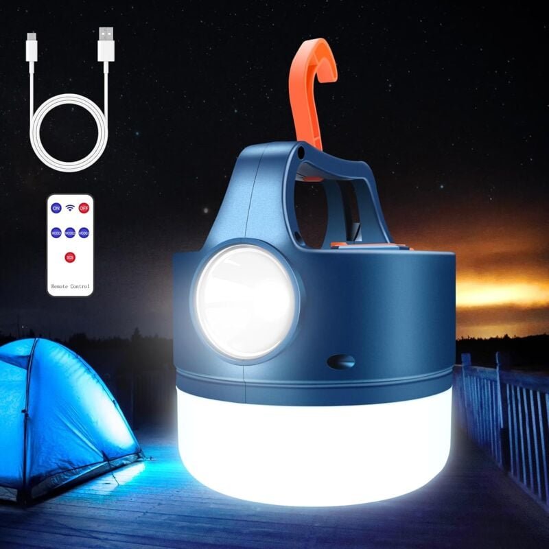 Thumbnail - Wiederaufladbare LED-Laterne für Camping, per USB oder Solar, 2400 mAh, Taschenlampe, 5 Modi, wasserdicht, tragbar, zum ...