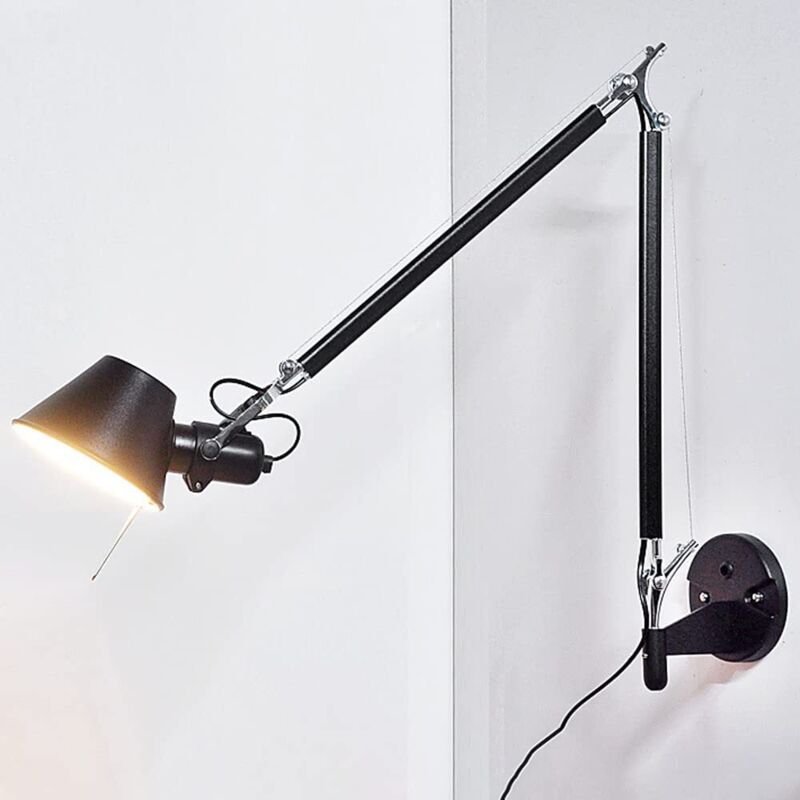 Wandleuchte fürs Schlafzimmer, drehbare Wandleuchte mit langem Arm, mit Stecker, verstellbarem Teleskoparm, E27-Fassung.