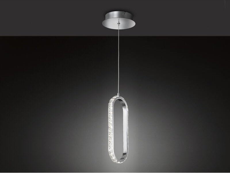 Wofi - led Pendelleuchte harley mit Kristall Ring oval einflammig Silber, Breite 16cm