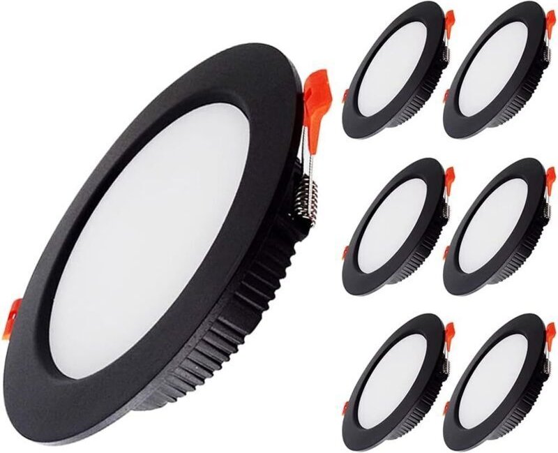 6er-Pack Einbau-LED-Strahler, extra flach, schwarz, IP44, 5 W, 500 lm (entspricht 50 W Glühlampe), Kaltweiß (6000 K), 22...