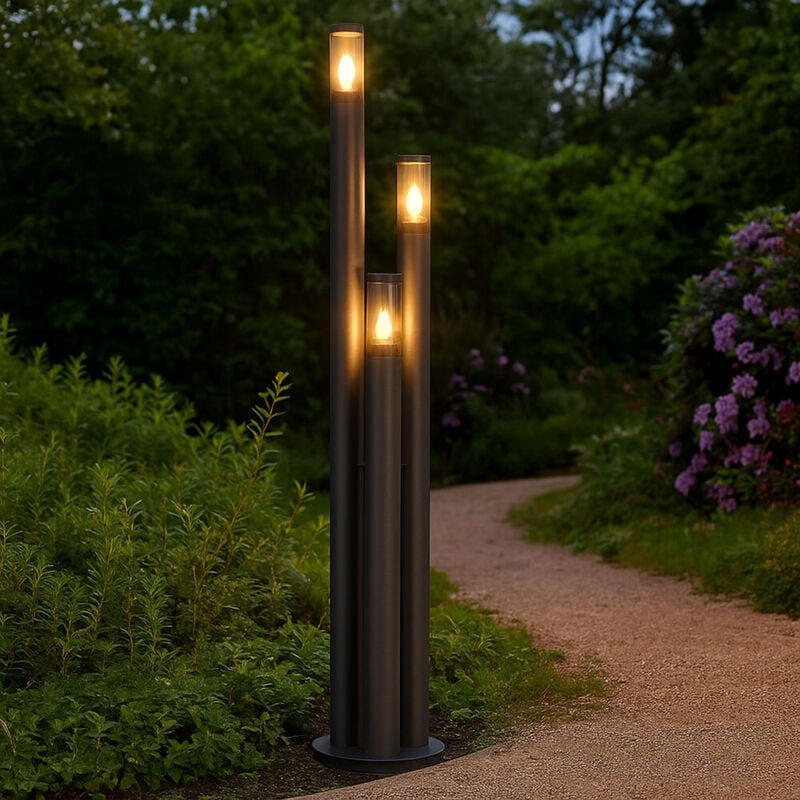 Led Außenlampe Standleuchte Wegeleuchten Außen Edelstahl Gartenleuchte Groß für draußen, anthrazit rauch, 3x 7W 3x 630lm...