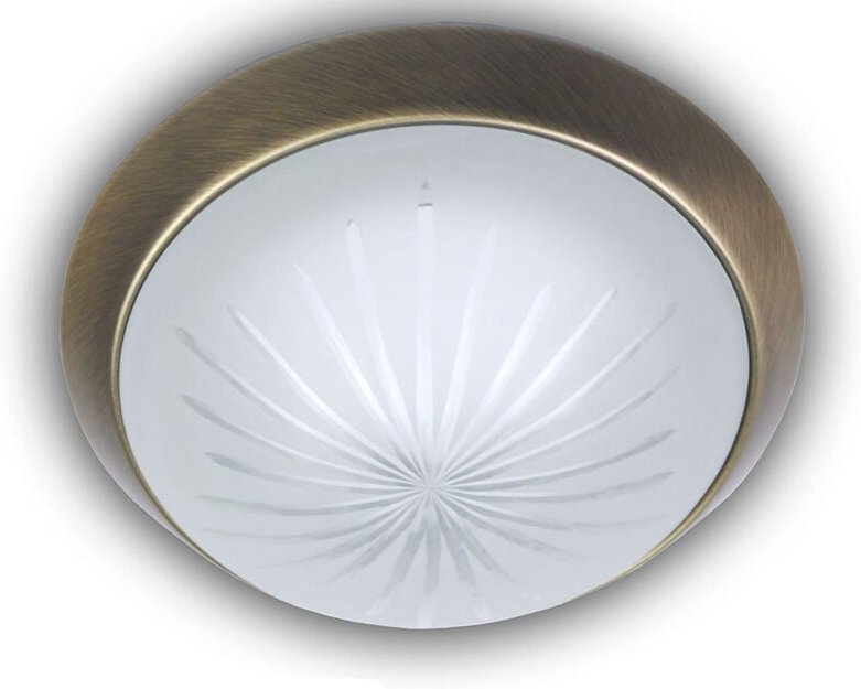 LED Deckenleuchte rund, Schliffglas satiniert, Dekorring Altmessing, Ø 35cm