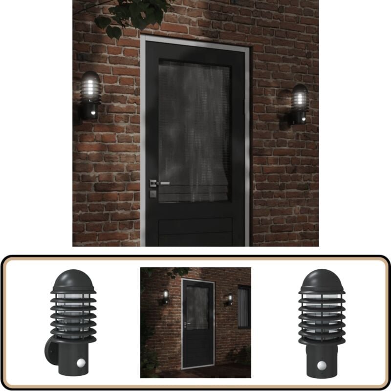 Außenwandleuchte mit Bewegungsmelder Schwarz Edelstahl - Outdoor-Beleuchtung - Wandleuchte - Bewegungsmelder - Edelstahl...