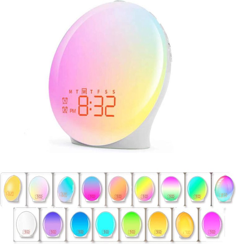 LED-Radiowecker, heller Morgenwecker, Nachttischlampe, 20 Helligkeitsstufen, Sonnenaufgangs- und Sonnenuntergangssimulat...