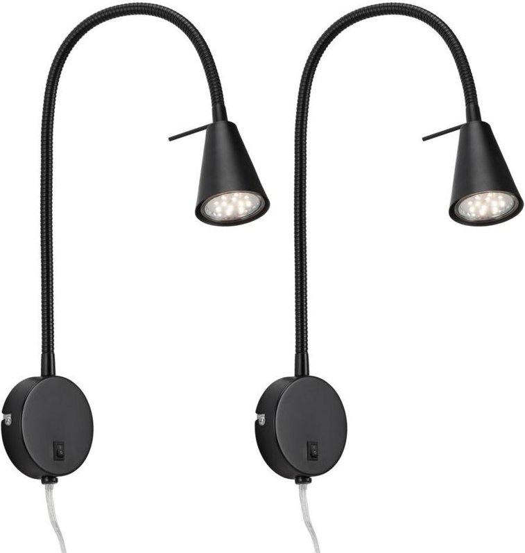 Briloner TUSA 2er Set LED Leselampe, Schwenkbar, Warmweißes Licht, Schalter, Schwarz, 45 x 8 x 20,5 cm