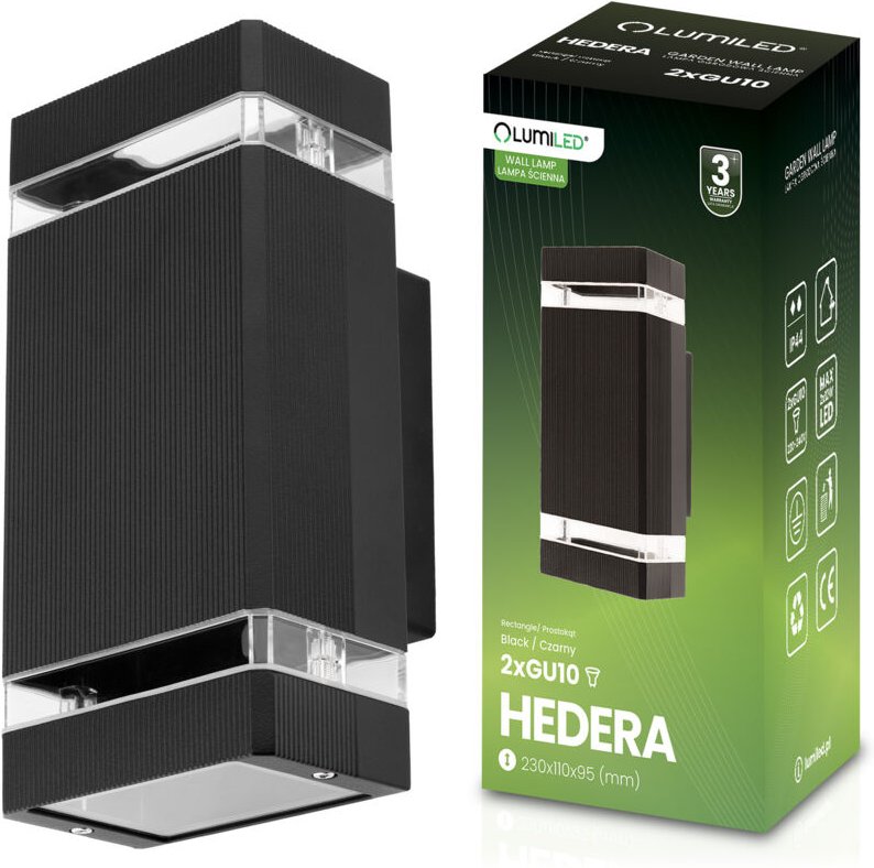 Gartenleuchte, Wandleuchte, Fassadenleuchte, Oben, Unten, GU10, Schwarz, HEDERA LUMILED