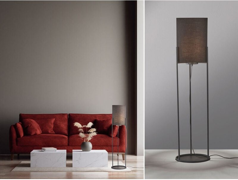 Kleine led Stehlampe Schwarz mit Stoffschirm innen Gold, Höhe 114cm