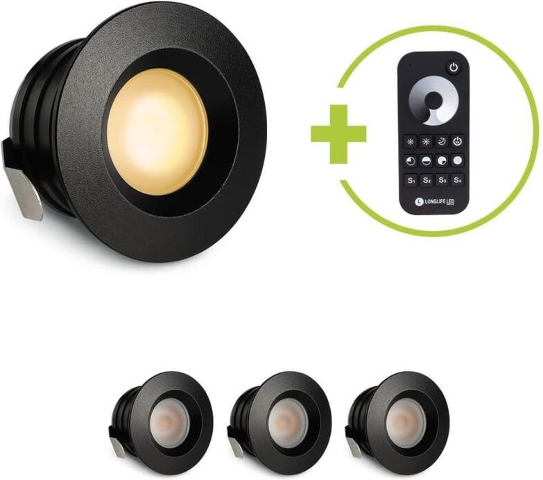 Einbaustrahler Mini flach Torino 3W 2700K IP44 - Farbe: schwarz matt - Anzahl: 4x