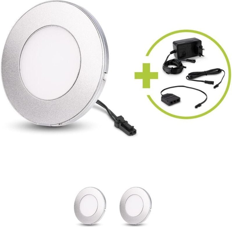 LED Spot rund 2.6W 12V 120lm IP20 Ø75x6mm Ausschnitt Ø55mm - Lichtfarbe: Warmweiß 3000K - Anzahl: 3x