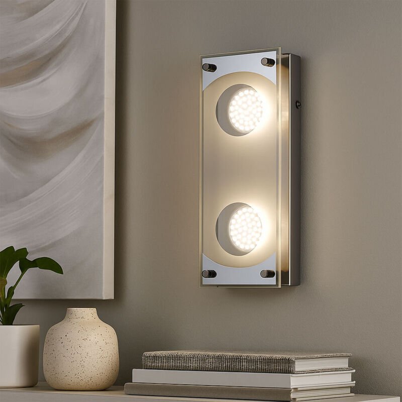 Esto - Wandleuchte Glas Wandlampe Chrom Wohnzimmerleuchte Wand, Stahl gebürstet, 2x led 3 Watt 260 Lumen warmweiß, l 26 ...