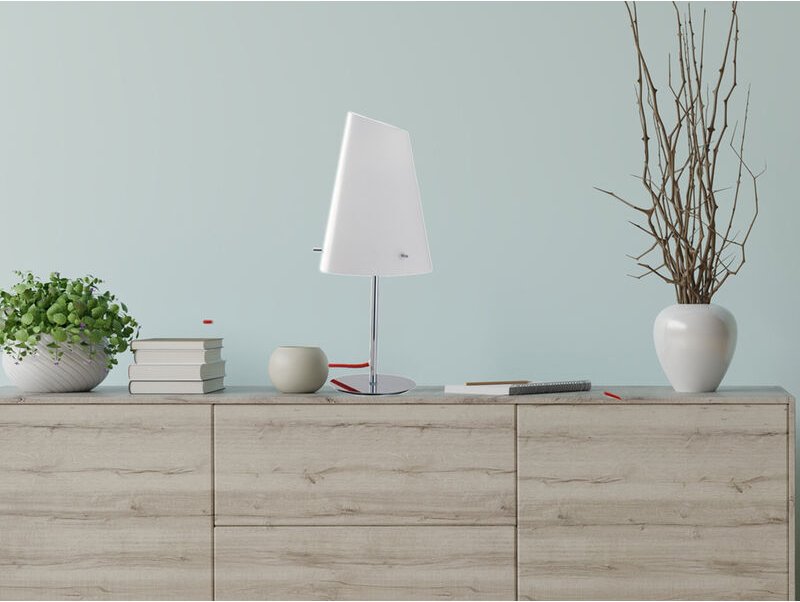 Tischleuchte ermes Silber Chrom mit Glasschirm Opal Weiß, Höhe 44cm