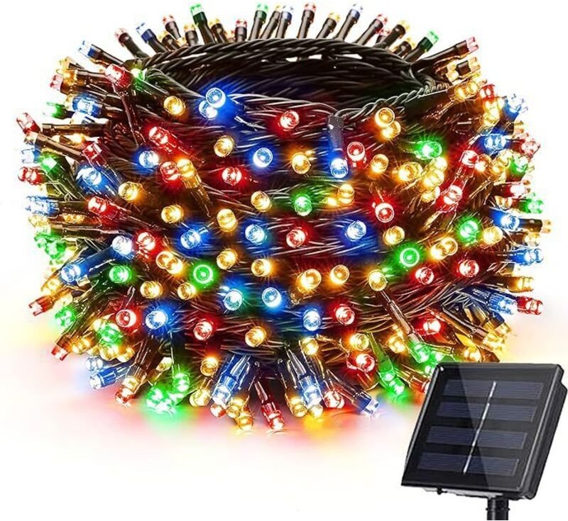 Solar-Lichterkette für den Außenbereich, 200 LEDs, 26 m lange, wasserdichte Solar-Weihnachtsbeleuchtung, 8 Modi, grünes ...