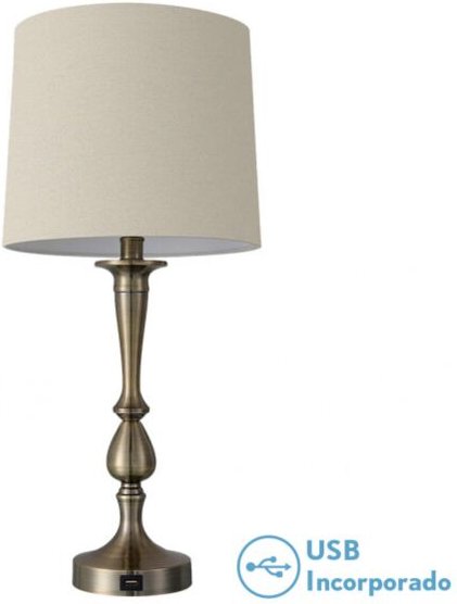 Khalifa Tischlampe 1xe27 Leder 60'5x28x28 cm port usb